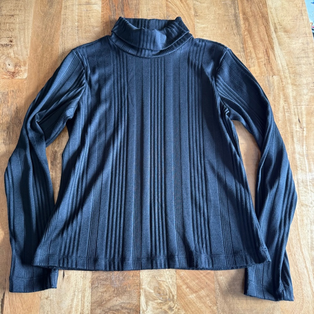 Knox Rose Black Ribbed Turtleneck Long Sleeve Top